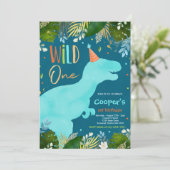 Dinosaur Wild One Birthday Boy Dinosaur Birthday Kaart (Staand voorkant)