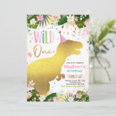 Dinosaur Wild One Birthday Roze Dinosaurus Verjaar Kaart (Staand voorkant)