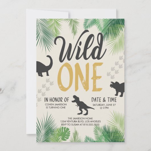 Dinosaur Wild One - First Birthday Kaart (Voorkant)