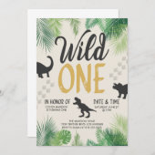 Dinosaur Wild One - First Birthday Kaart (Voorkant / Achterkant)