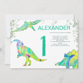 Dinosaur Wild One Waterverf 1e verjaardagsfeestje Kaart (Voorkant)