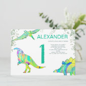 Dinosaur Wild One Waterverf 1e verjaardagsfeestje Kaart (Staand voorkant)