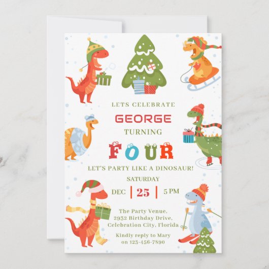 Dinosaur Winter Vakantie Kerstfeest Kaart (Voorkant)