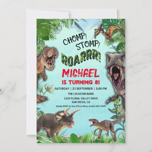 Dinosaur World Kinderverjaardagsfeestje Kaart (Voorkant)
