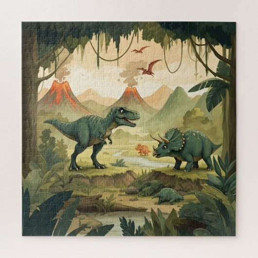 Dinosaur World T-Rex Triceratop Stegosaurus Legpuzzel (Verticaal)