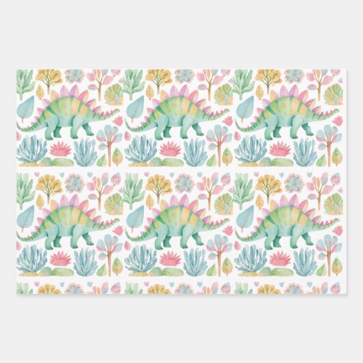 Dinosaur Wrapping Paper Flat Sheet Set of 3 (Voorkant 2)