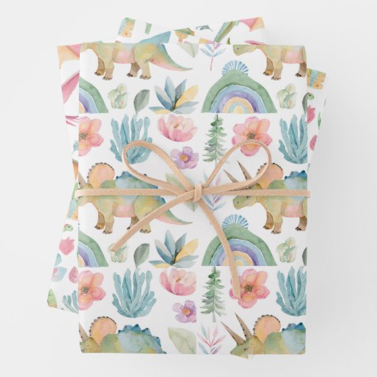 Dinosaur Wrapping Paper Flat Sheet Set of 3 (In situ)