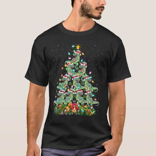 Dinosaur Xmas licht kerstman kerstman op kerstmis T-shirt (Voorkant)