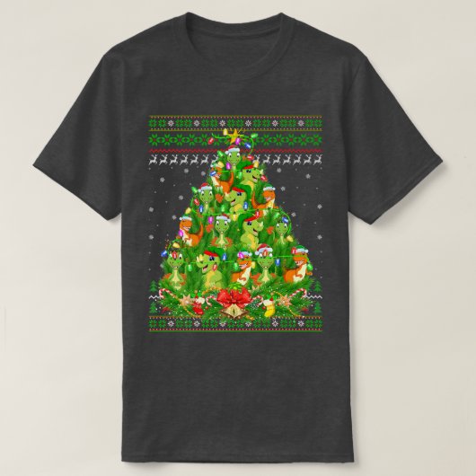 Dinosaur Xmas Lighting Tree Santa Dinosaur Ugly Ch T-shirt (Design voorkant)
