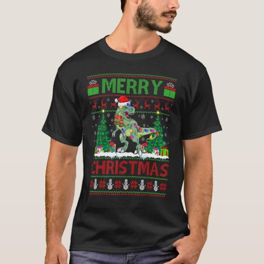 Dinosaur   Xmas Tree Light Ugly Santa Dinosaur Chr T-shirt (Voorkant)