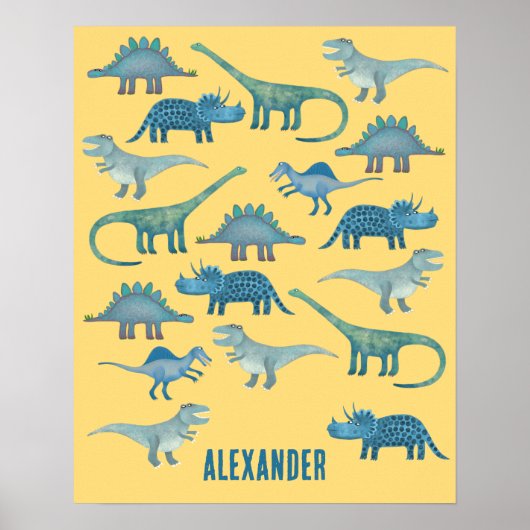Dinosaur Yellow Personalized Poster (Voorkant)