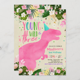 Dinosaur Young Wild and Free Dinosaur Birthday Kaart