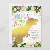 Dinosaur Young Wild and Free Dinosaur Birthday Kaart (Voorkant)