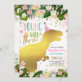 Dinosaur Young Wild and Free Dinosaur Birthday Kaart