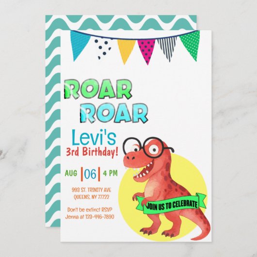 Dinosaur Young Wild verjaardag Kaart (Voorkant / Achterkant)