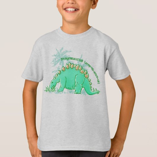 Dinosaur zegt Stegosaurus boys blue t-shirt (Voorkant)