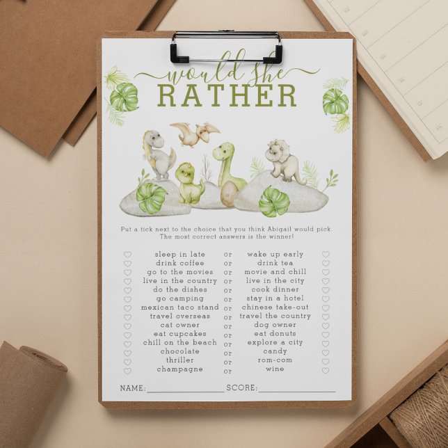 Dinosaur | Zou ze liever baby shower spel (Creator heeft geüpload)