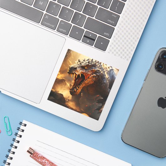 DinosaurCustom-Cut Vinyl Sticker (Laptop met iPhone)