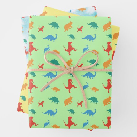 Dinosaurenavontuurlijk papierbladen overvullen inpakpapier vel (In situ)