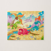 Dinosauriaanse familie. legpuzzel (Horizontaal)