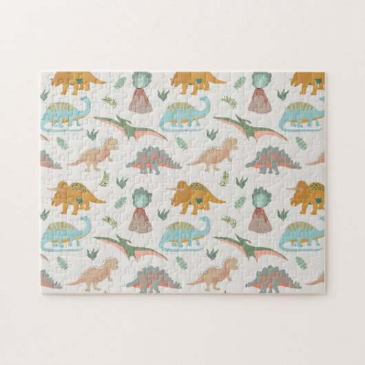 Dinosaurië Kids Hand Getekend Boho Dinosaurus Patr Legpuzzel (Horizontaal)
