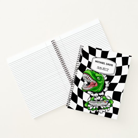 Dinosauriër Gamer Houdt Videogames Controller Vast Notitieboek (Binnen)
