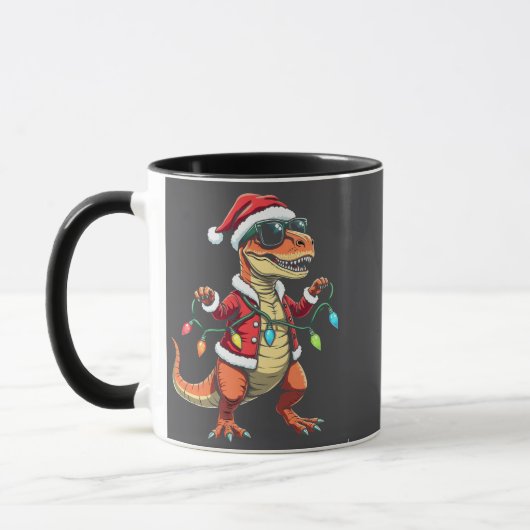 Dinosauriër gewikkeld in kerstlichtjes Kerstman ho Mok (Links)