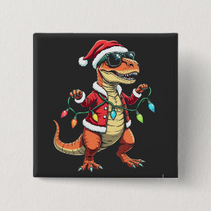 Dinosauriër gewikkeld in kerstlichtjes Kerstman ho Vierkante Button 5,1 Cm