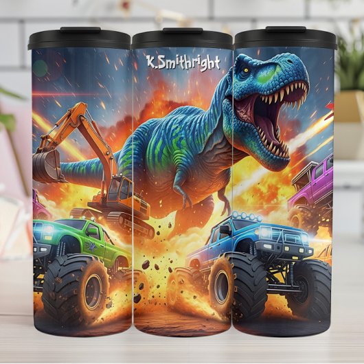 Dinosauriër Monstertruck Bouw Chaos Thermosbeker