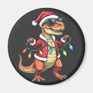Dinosauriër omwikkeld met kerstlichten Kerstman ho Magneet