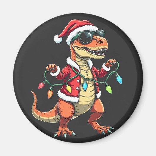 Dinosauriër omwikkeld met kerstlichten Kerstman ho Magneet (Voorkant)