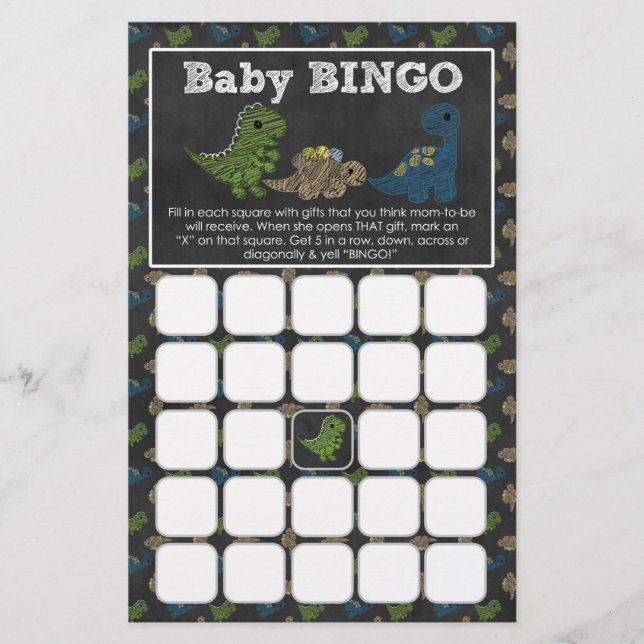 Dinosauriërs Baby shower-bINGO-Kaarten (Voorkant)