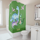 Dinosauriërs Blauwe Paarse Groene Kinder Naam Aang Douchegordijn (In situ)