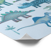 Dinosauriërs Blauwe Poster (Hoek)