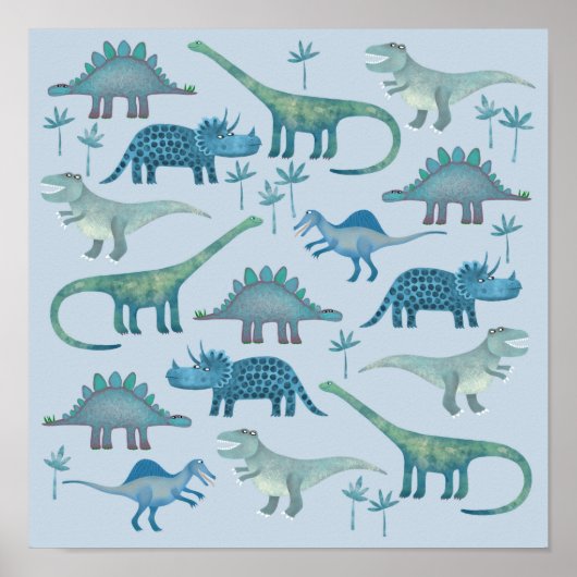 Dinosauriërs Blauwe Poster (Voorkant)