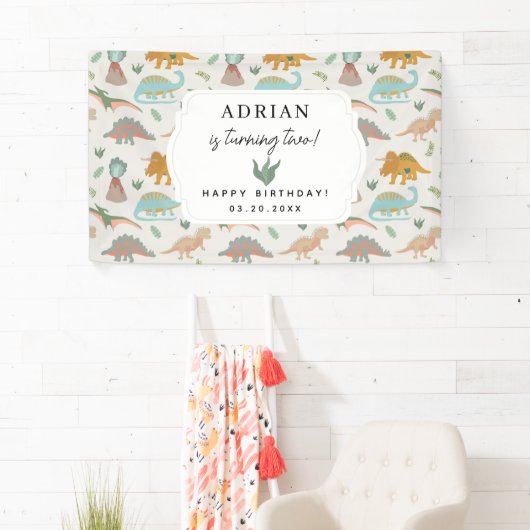Dinosauriërs Boho Prehistorisch Feest Dieren Verja Spandoek (Insitu)