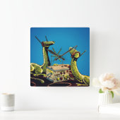 Dinosauriërs die luisteren naar radio-uitzendingen vierkante klok (Huis)