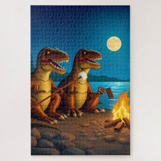 Dinosauriërs die marshmallows roosteren legpuzzel (Verticaal)