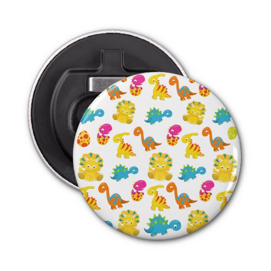 Dinosauriërs, Dinosaurenpatroon, Baby Dino Button Flesopener (Voorkant)