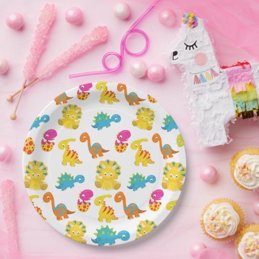 Dinosauriërs, Dinosaurenpatroon, Baby Dino Papieren Bordje (Feest)