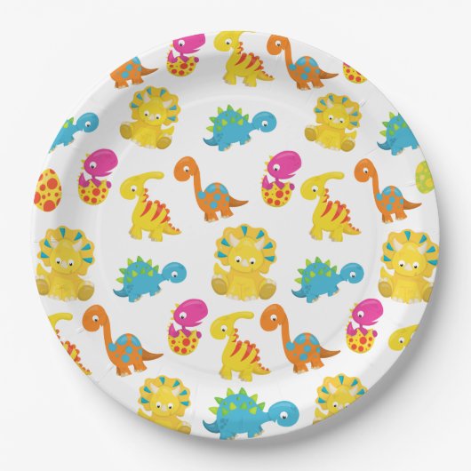 Dinosauriërs, Dinosaurenpatroon, Baby Dino Papieren Bordje (Voorkant)