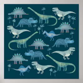 Dinosauriërs Donkergroen Poster