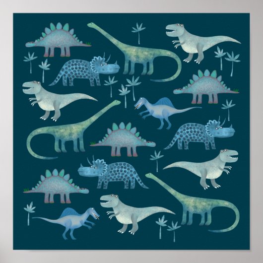 Dinosauriërs Donkergroen Poster (Voorkant)