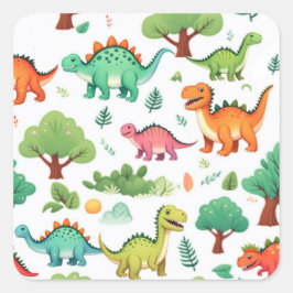 Dinosauriërs en bomen patroon wit vierkante sticker