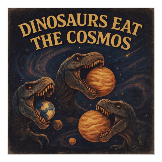 Dinosauriërs Eten de Kosmos – Retro Ruimtedinosaur Perfect Poster (Voorkant)