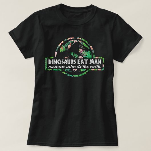 Dinosauriërs eten Man vrouw in de aardschacht T-shirt (Design voorkant)
