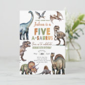Dinosauriërs Five A-Saurus jongen 5e verjaardagsui Kaart (Staand voorkant)