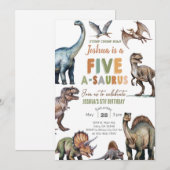 Dinosauriërs Five A-Saurus jongen 5e verjaardagsui Kaart (Voorkant / Achterkant)