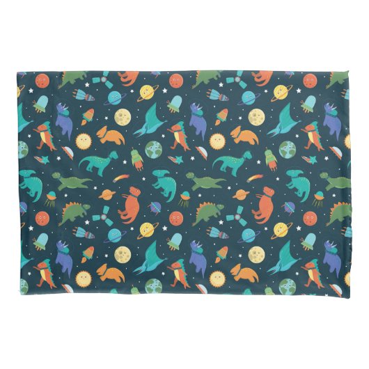 Dinosauriërs in de ruimte planeten raket schepen kussensloop (Voorkant)