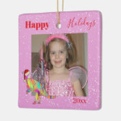 Dinosauriërs kerstfoto Gepersonaliseerd roze Keramisch Ornament (Links)